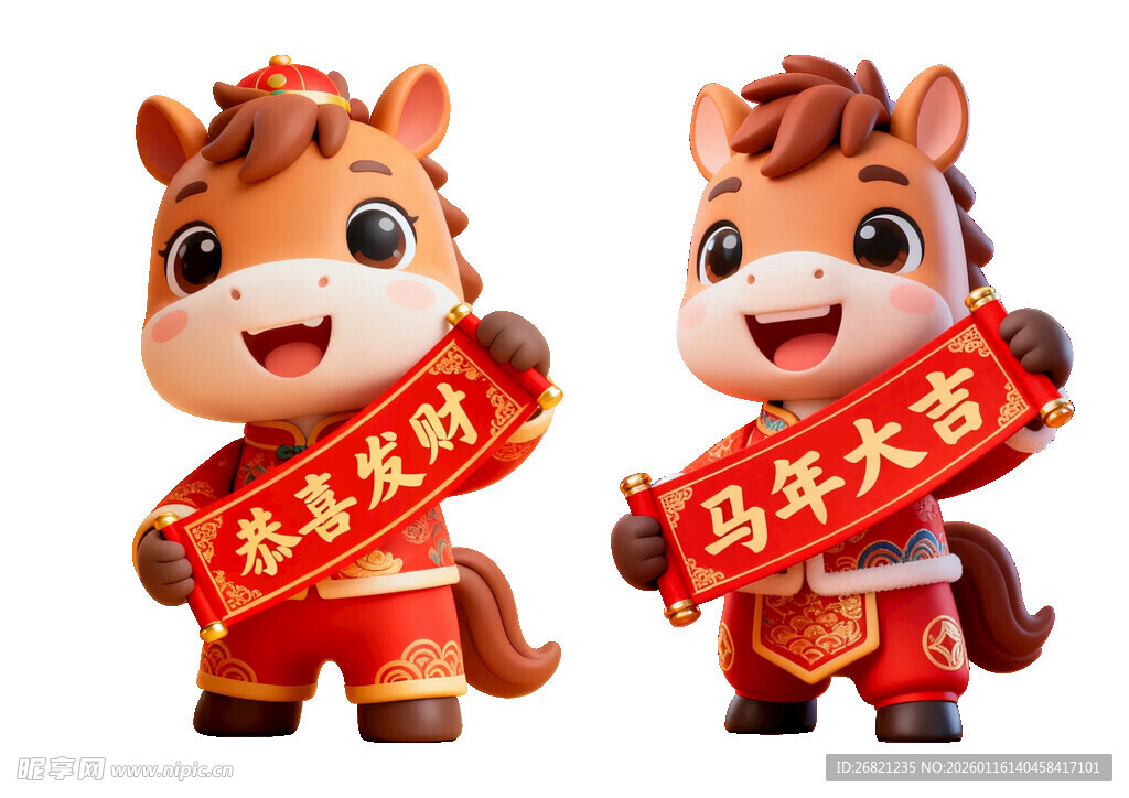 2026可爱小马卡通生肖马年形