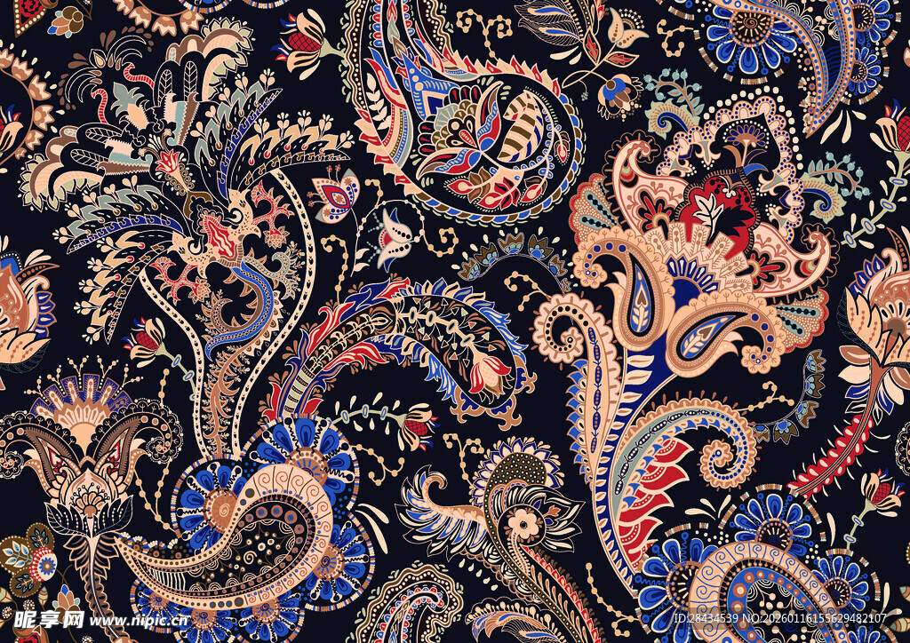 精美佩斯利花纹织物图案