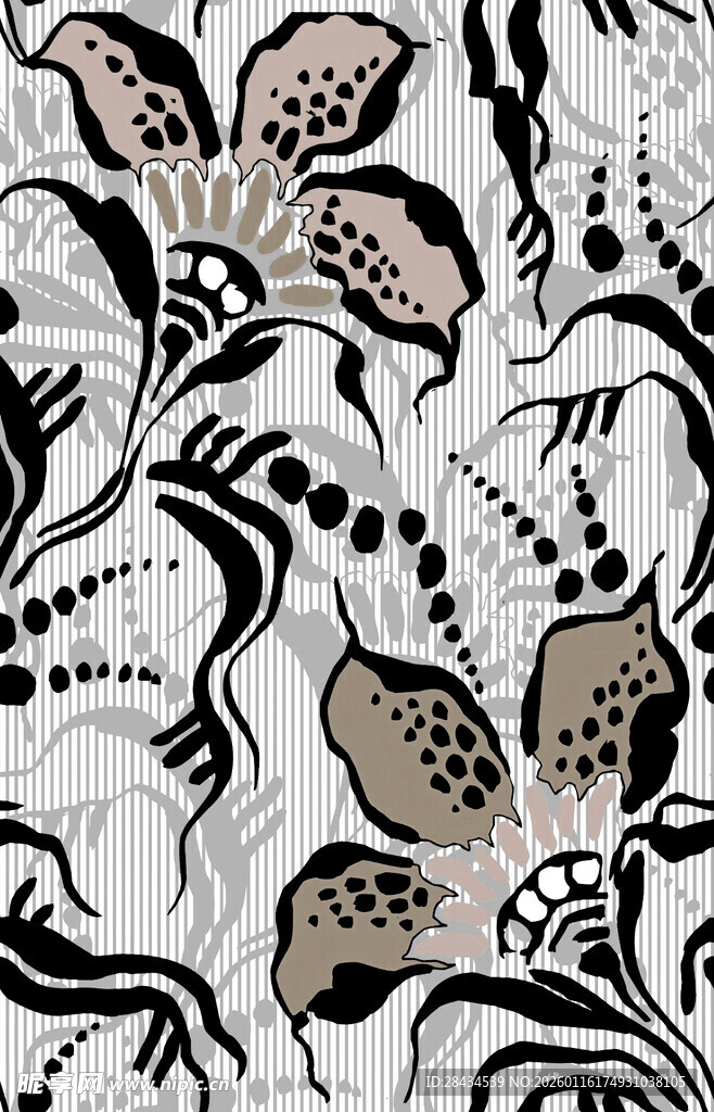 黑白花卉图案纹理设计