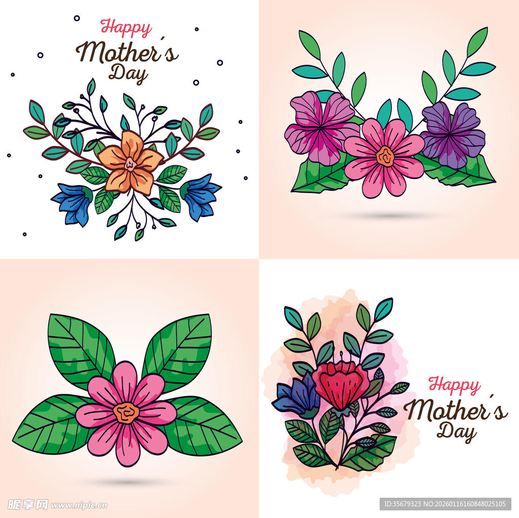 花卉装饰母亲节祝福插画