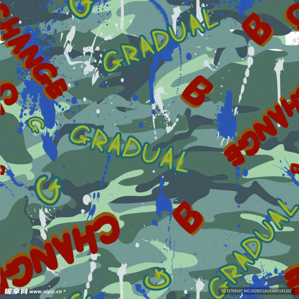 迷彩风字母印花布料图案