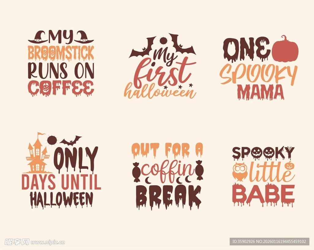 万圣节英文印花装饰图案素材