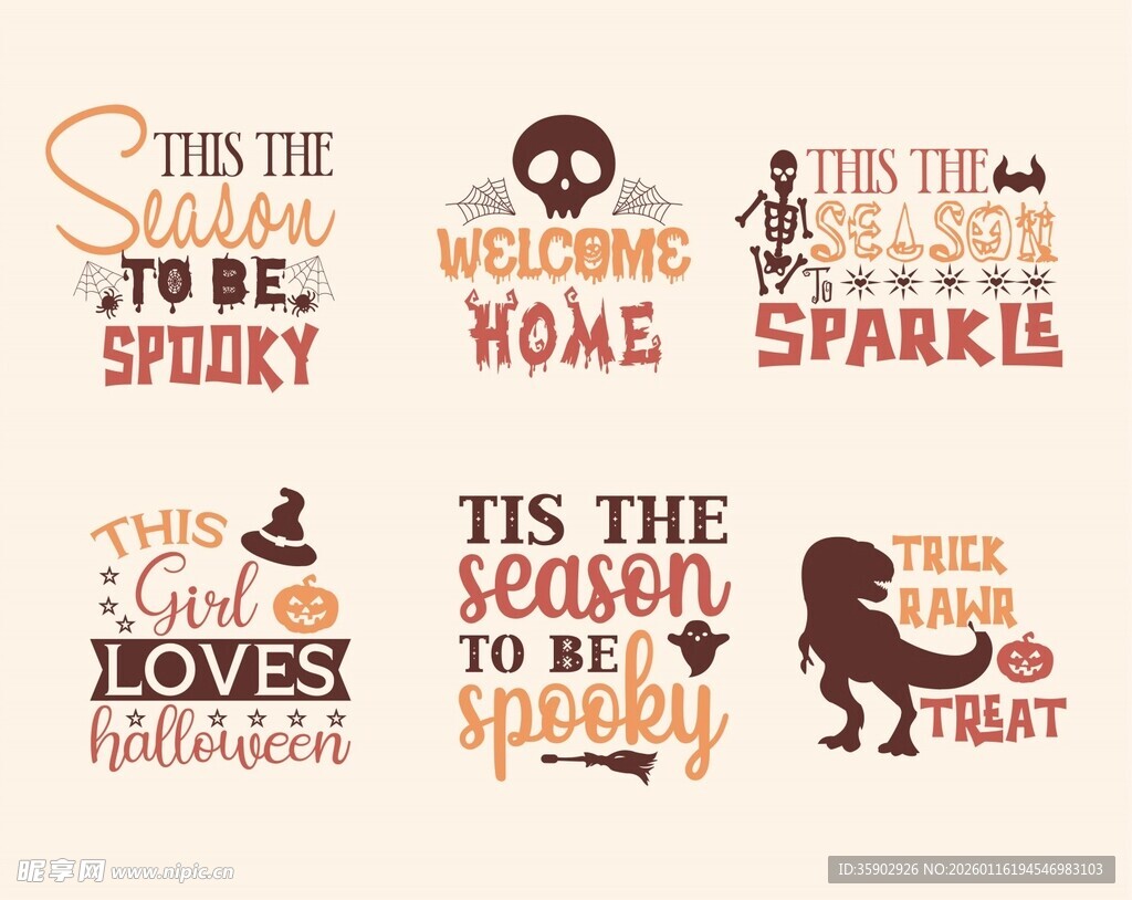 万圣节英文印花装饰图案素材