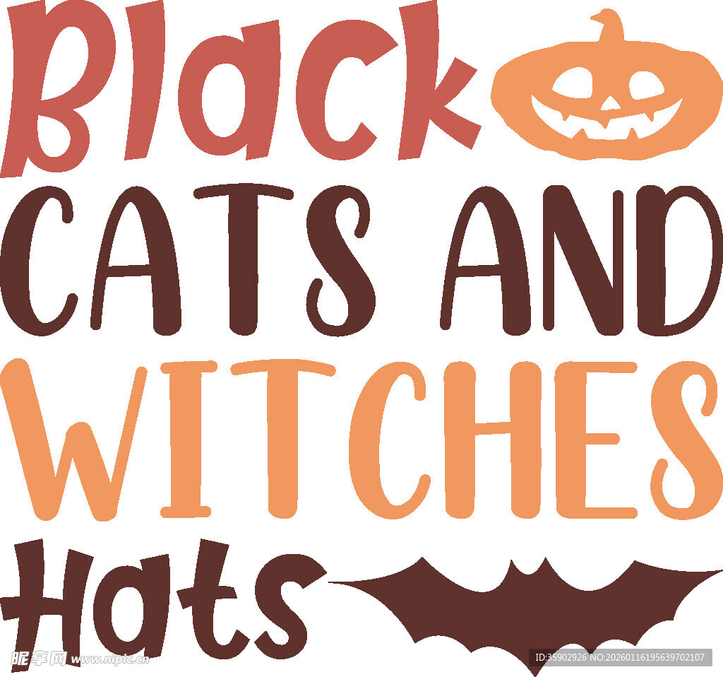 黑猫女巫帽与南瓜元素
