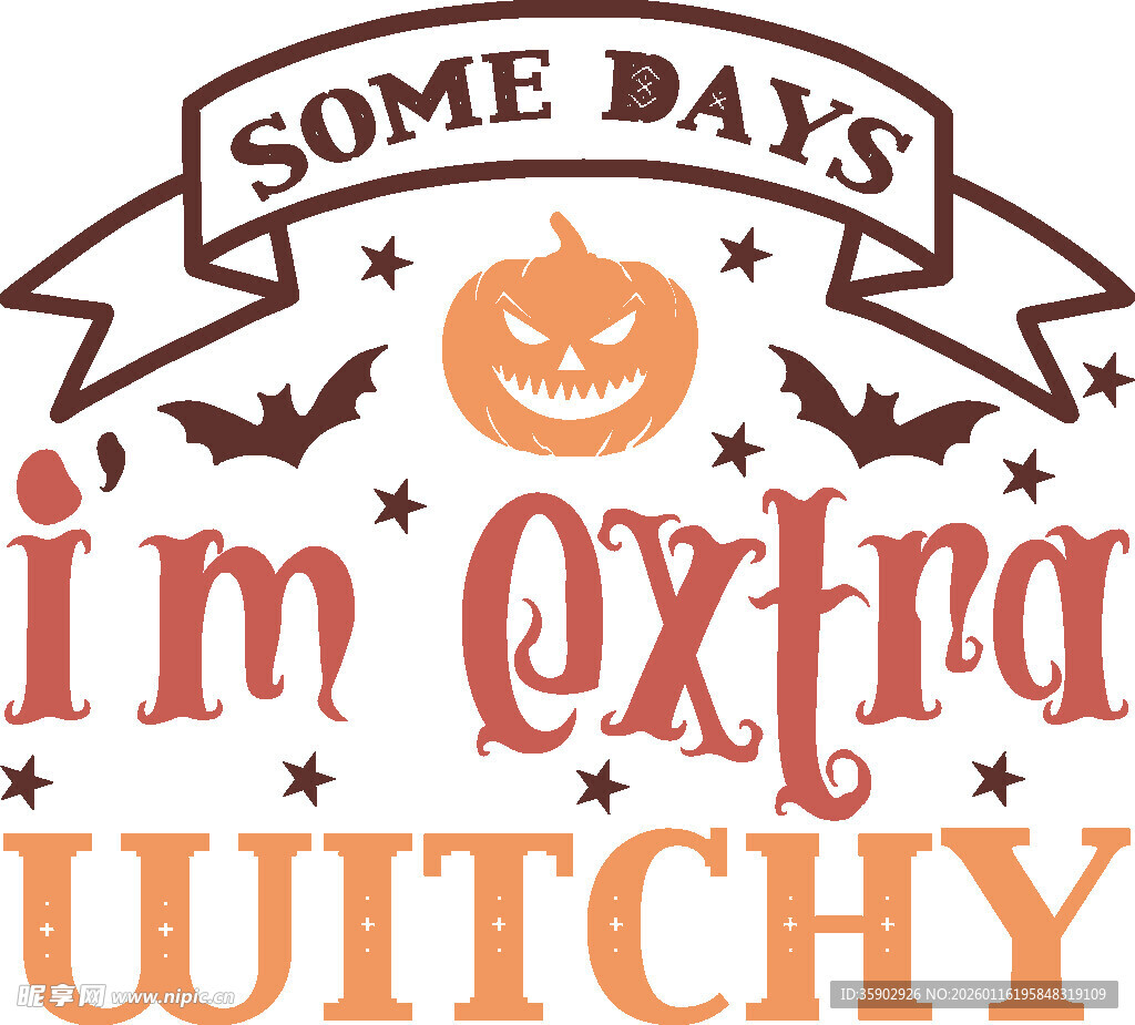 万圣节女巫风文字装饰图案