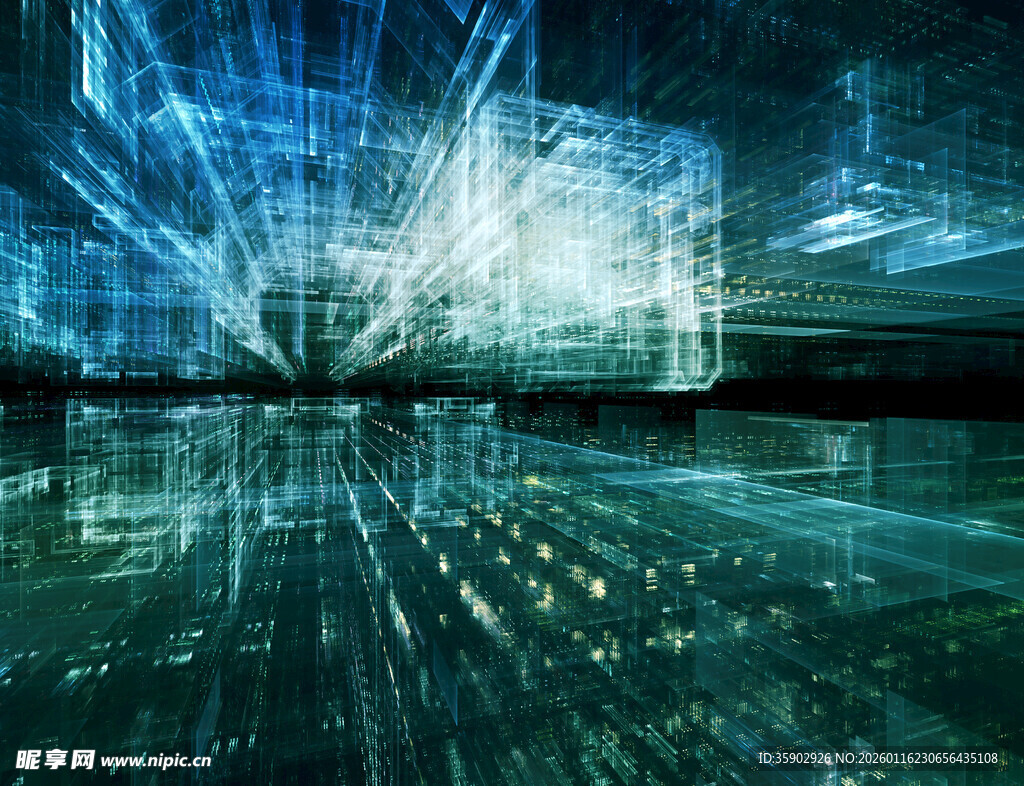 未来科技感的虚拟光影场景