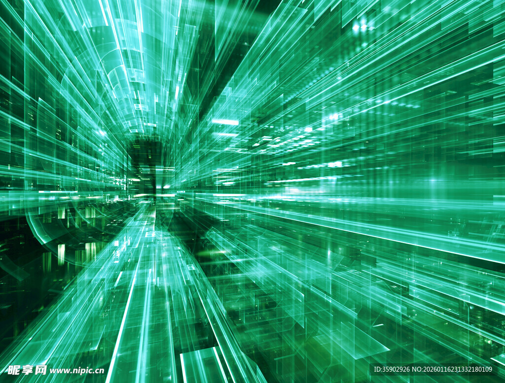 绿色科技光线隧道景象