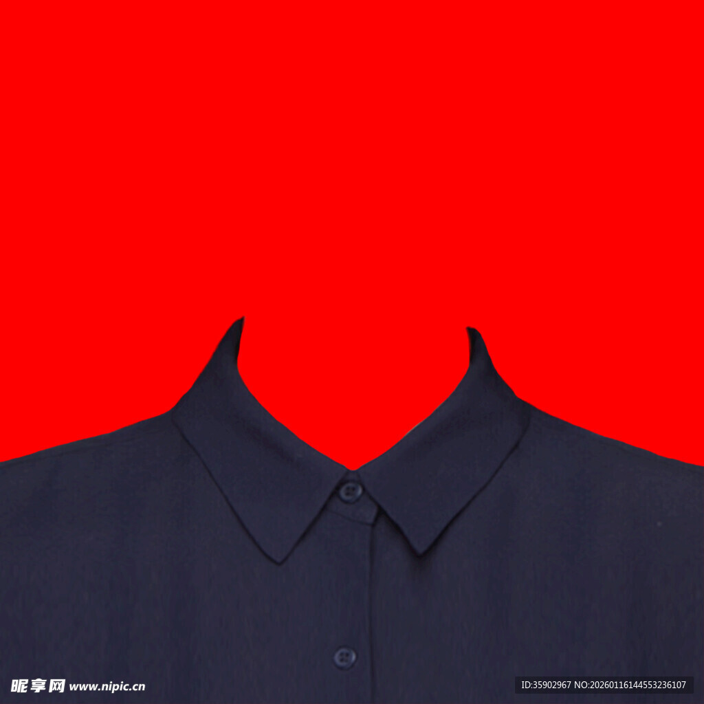 深蓝色衣领配红色背景