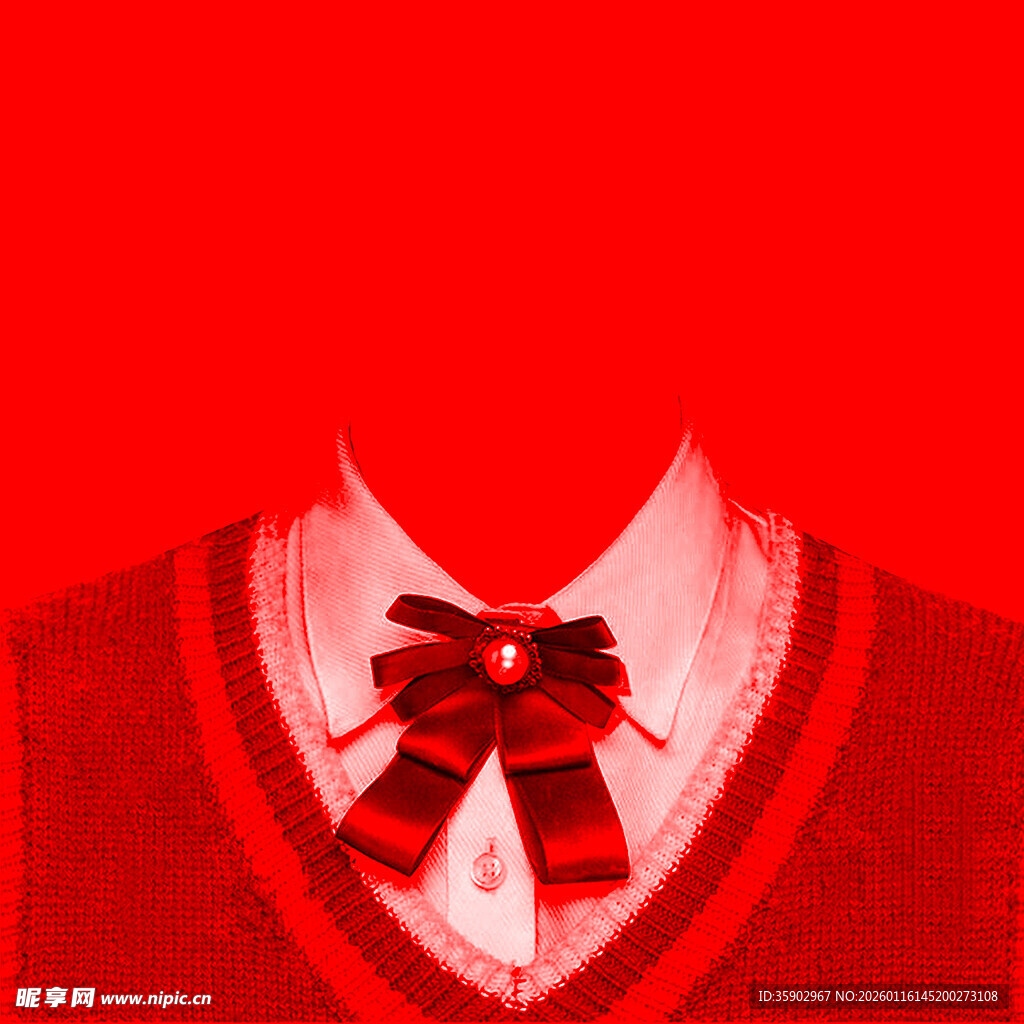 红色领结搭配红色毛衣