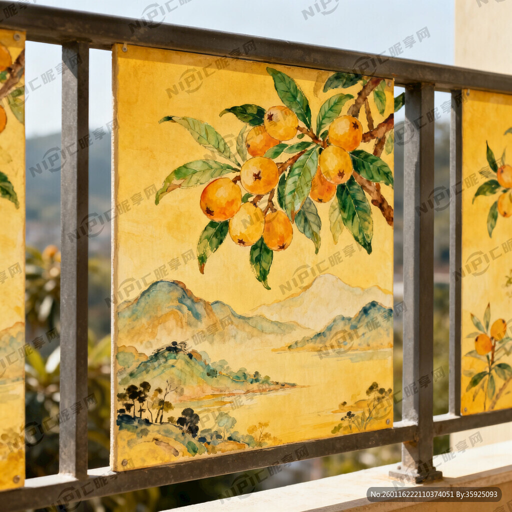 可以张贴在栏杆上进行装饰的枇杷