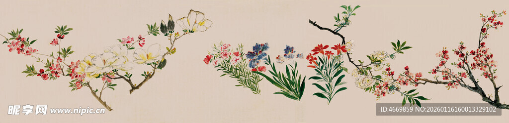 中式花卉图案装饰画