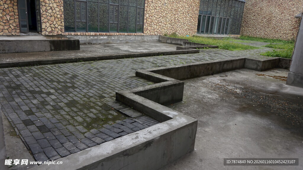 庭院中式水景石板路景观