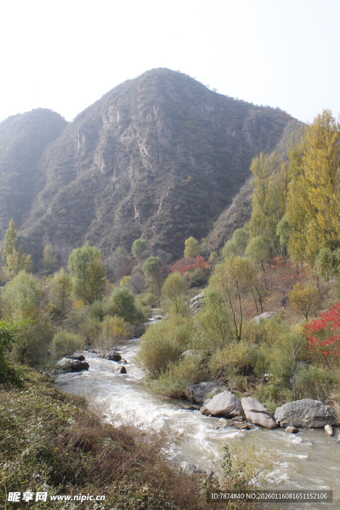 山间溪流秋色美景