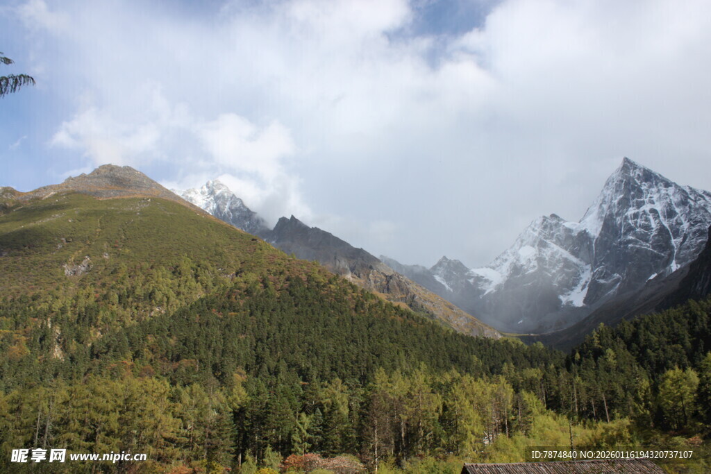山林中的巍峨雪山美景