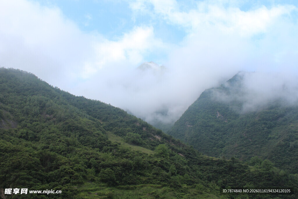 云雾缭绕的翠绿山峦