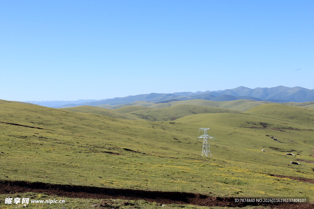 草原风光中的输电线路