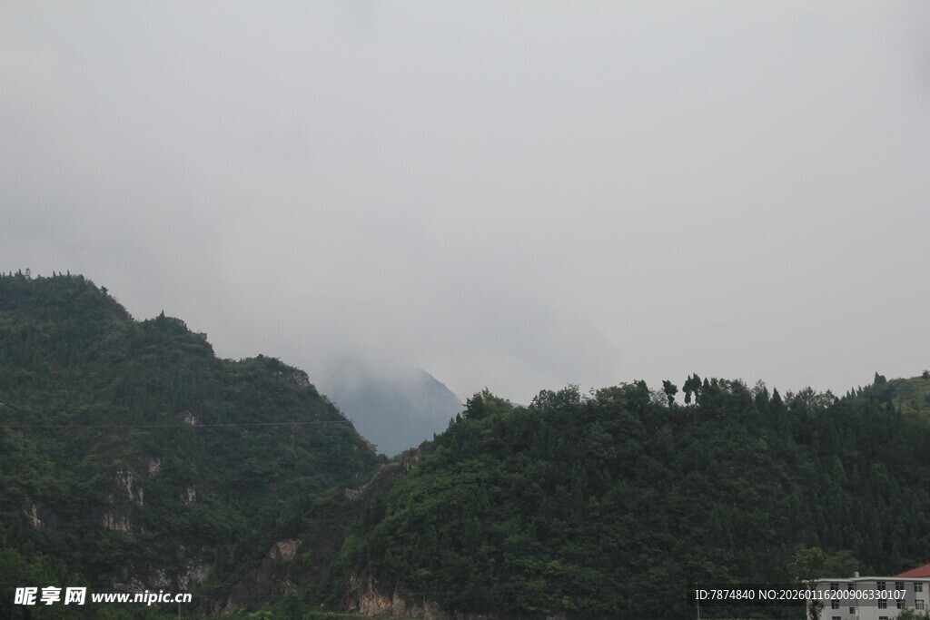 山间云雾缭绕的绿色景致