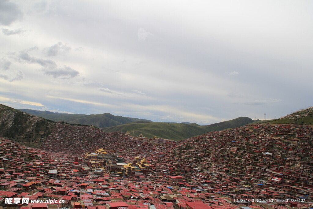 红色花海中的山野风光