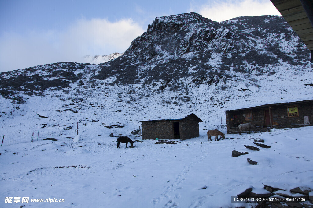 雪山下的静谧小屋