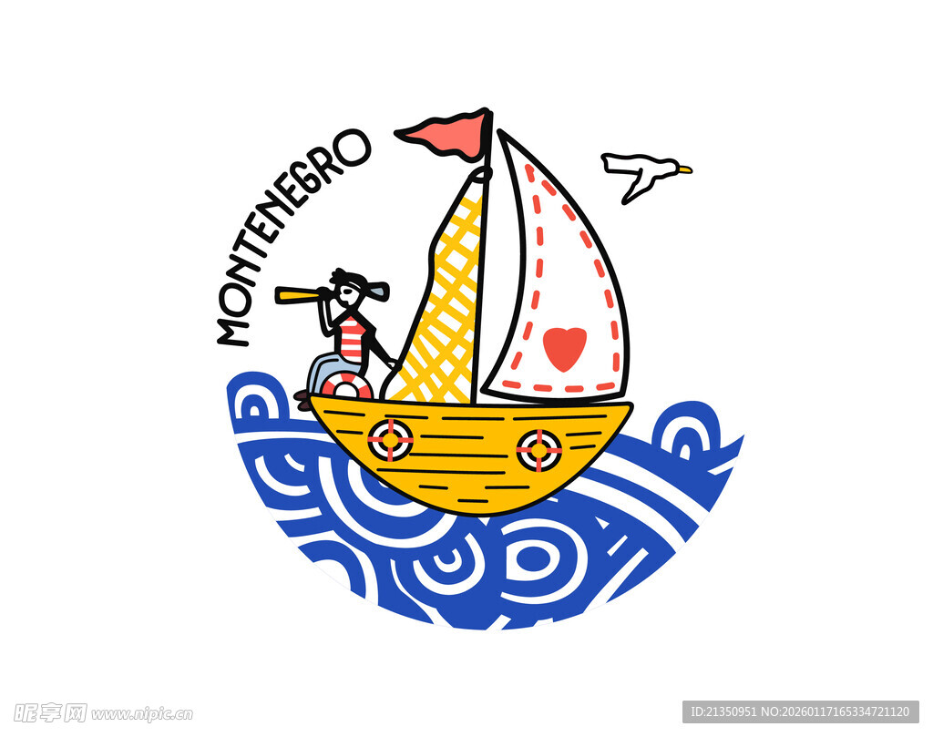 卡通风格小帆船航海图案