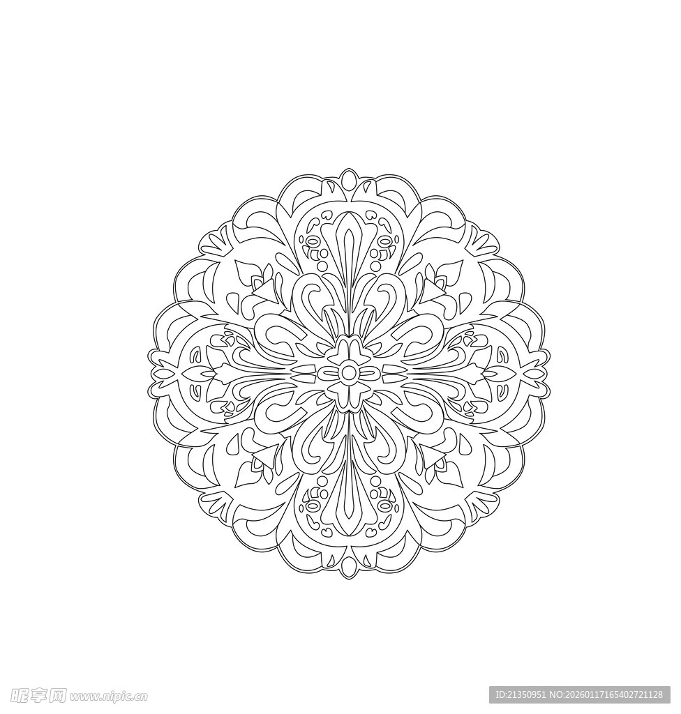 精致圆形曼陀罗花纹图案