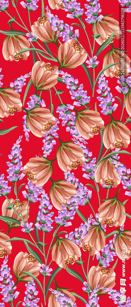 红色花卉藤蔓图案背景