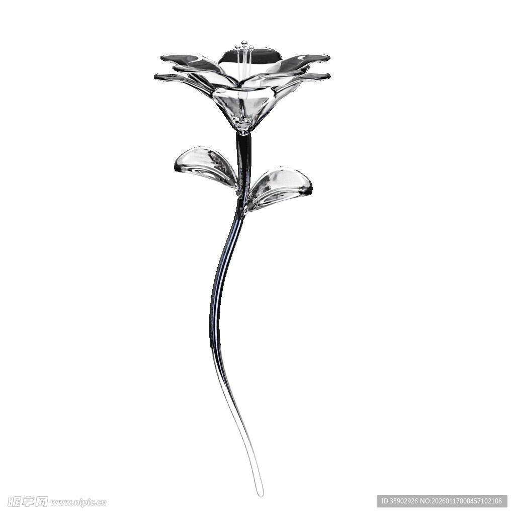 简约银色花朵3D透明素材