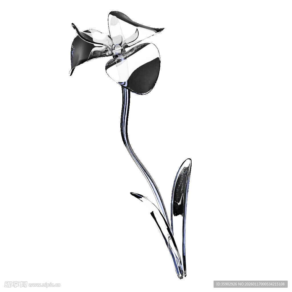 3D透明水晶玻璃花卉素材