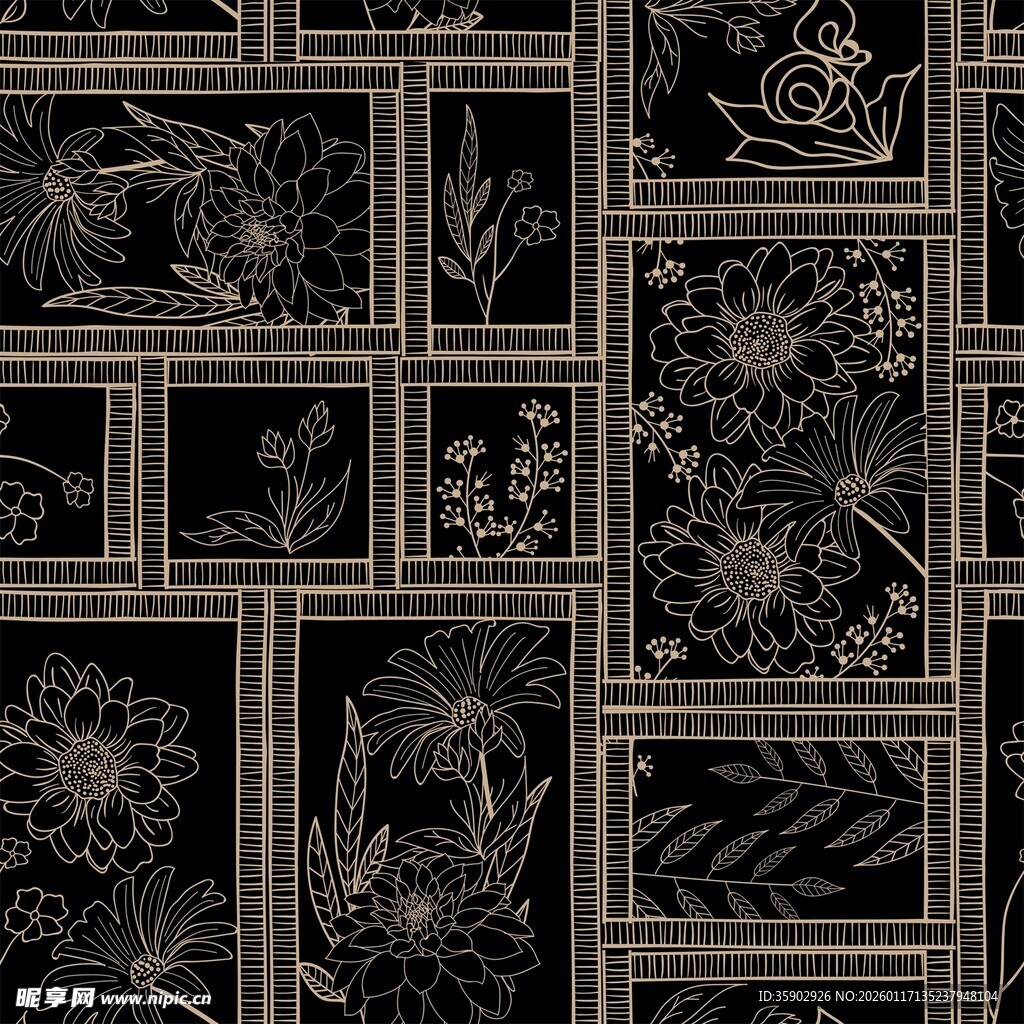 复古花卉几何图案纹理