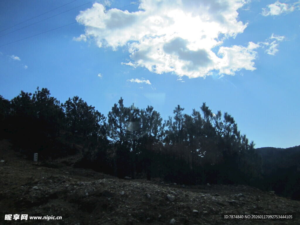 蓝天绿树间的自然景致