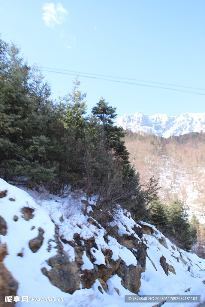 雪覆山林的冬日山景