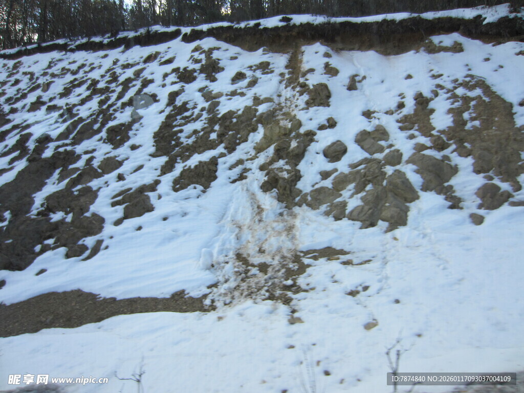 雪覆山坡景象