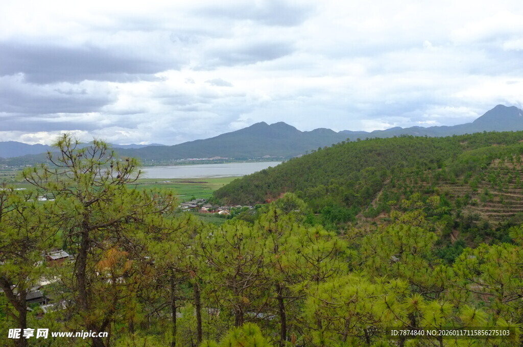 山间绿意盎然的秀丽景致