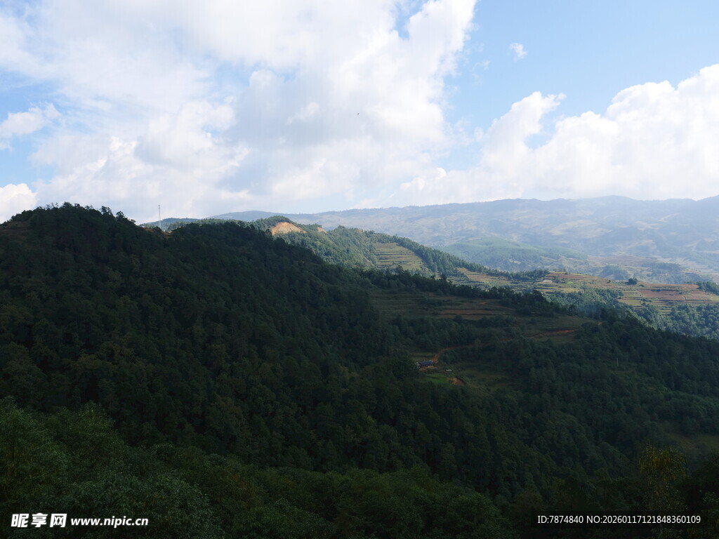 山峦云海间的翠绿景致