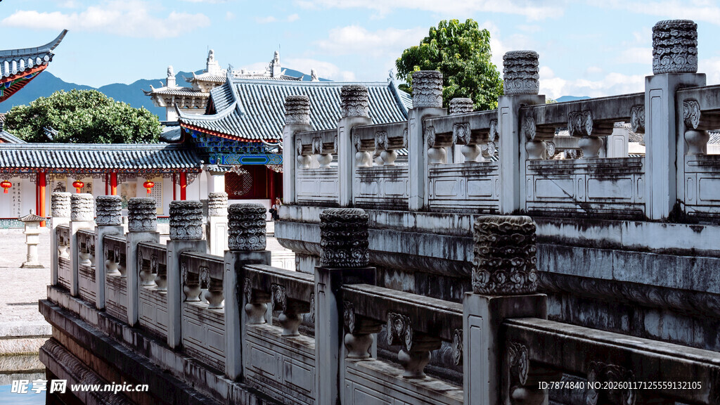 中式古建筑围栏景观