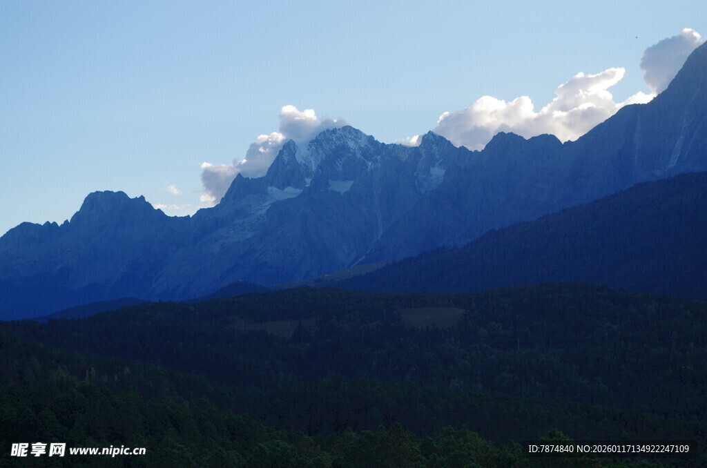 巍峨雪山与葱郁山林