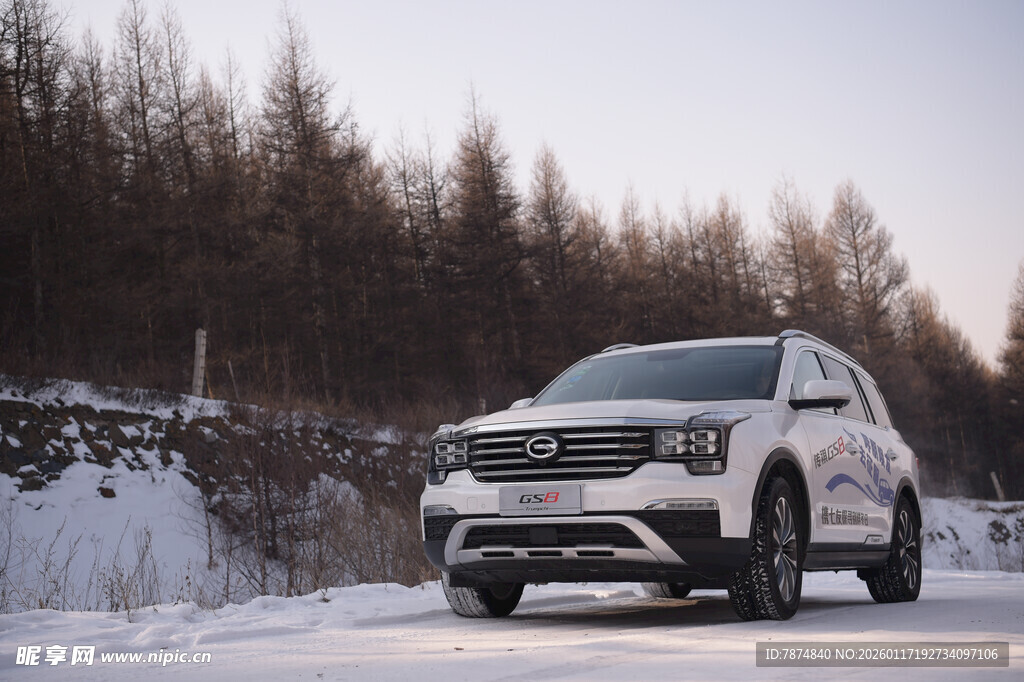 雪地中的白色SUV