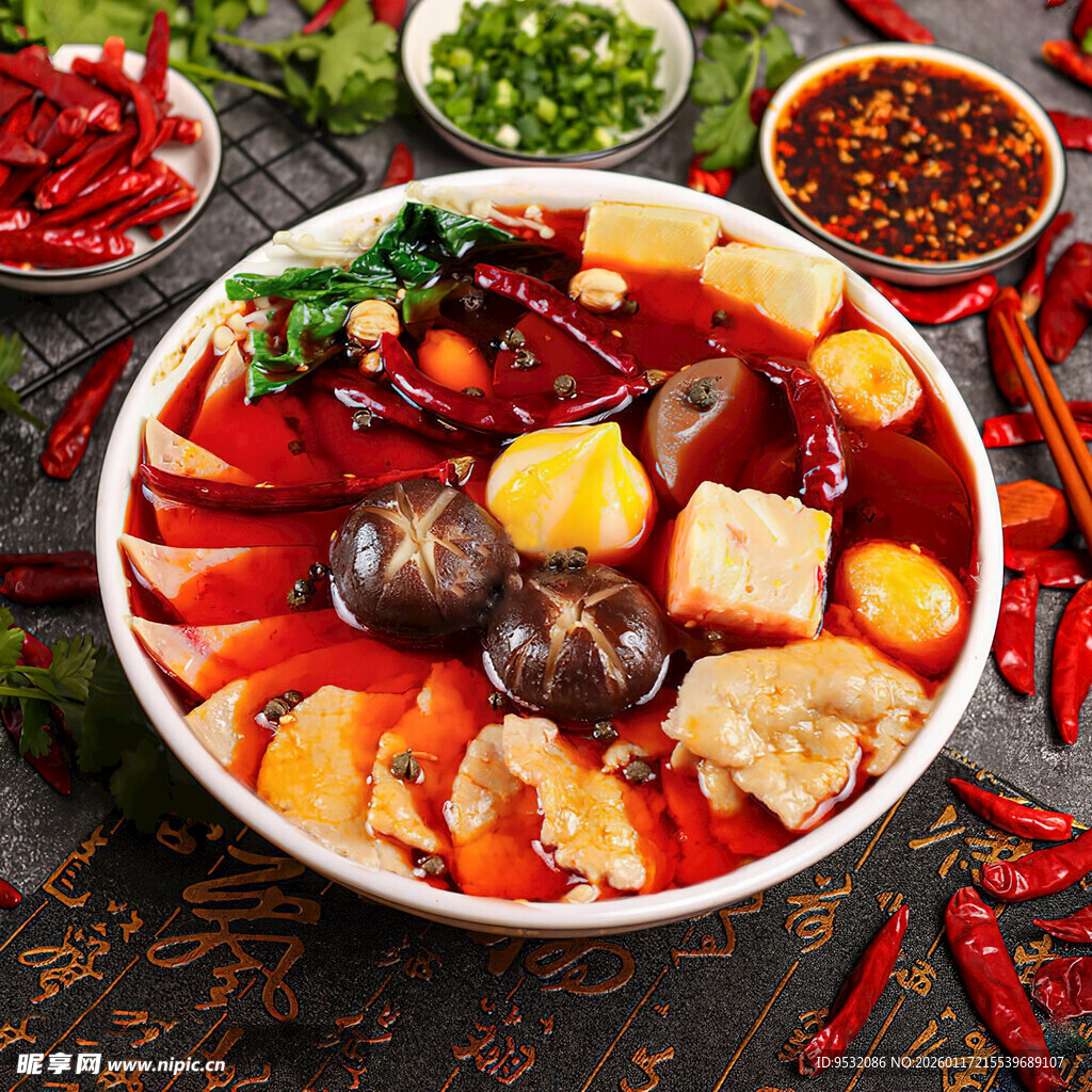 美味丰盛的麻辣火锅食材