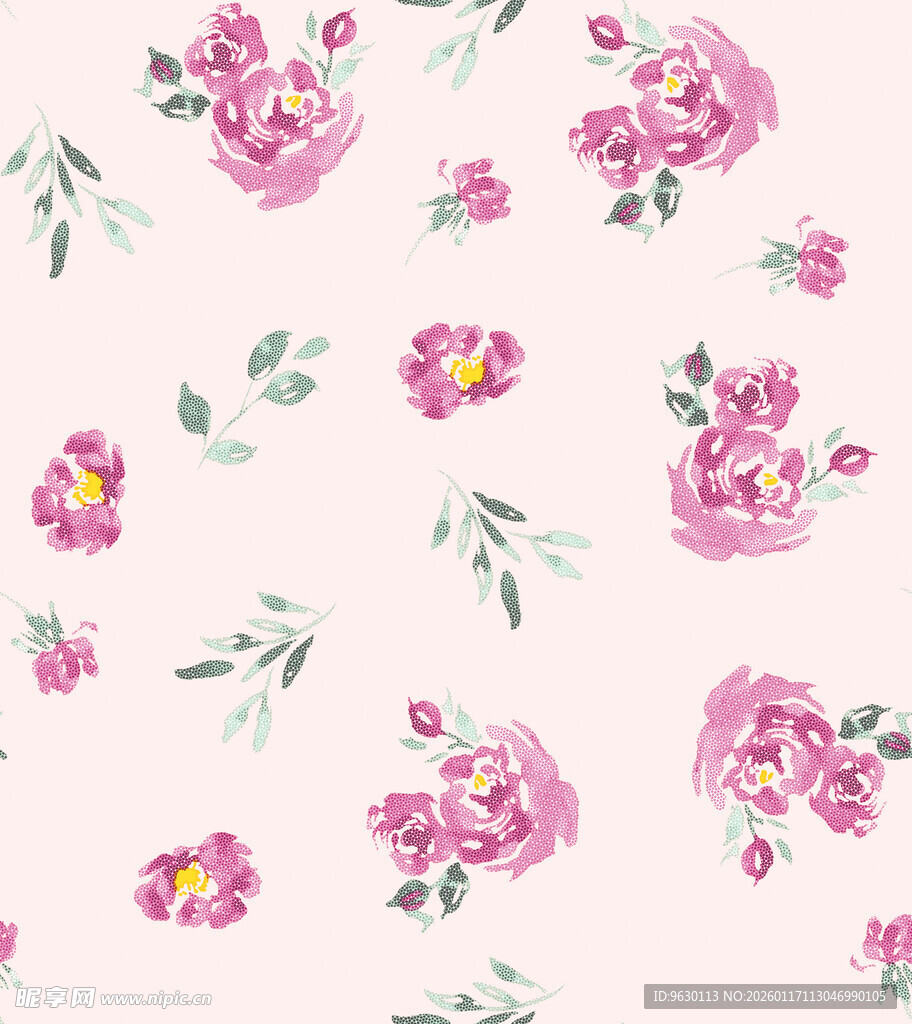 粉色花卉水彩无缝图案