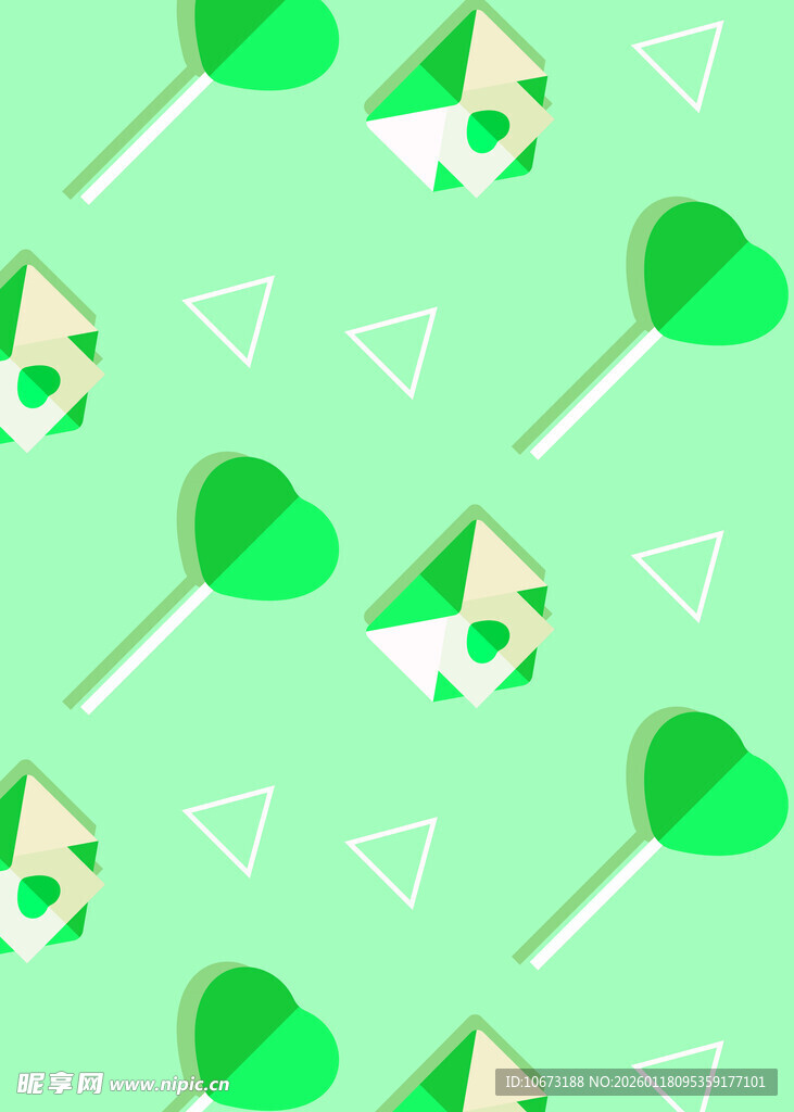 绿色爱心铅笔图案背景