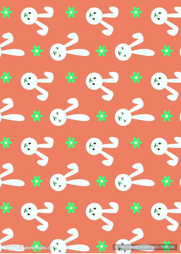 橙色底兔子图案无缝背景