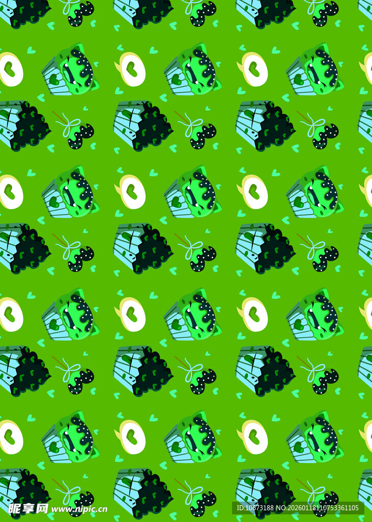 绿色卡通图案无缝背景图