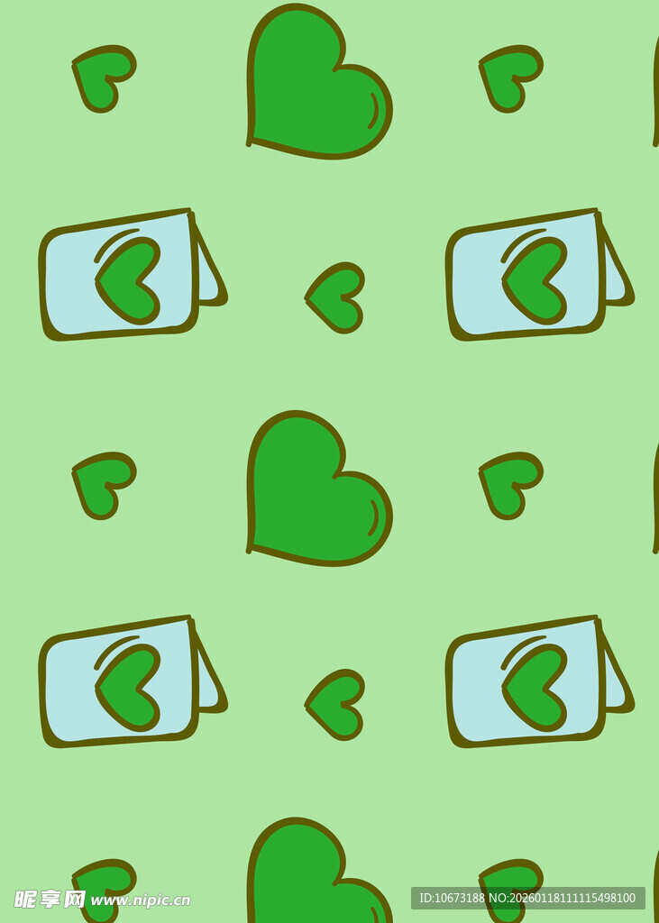 绿色爱心与手机图案背景