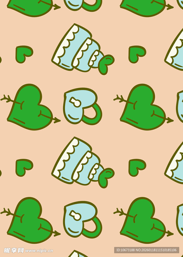 可爱心形与杯子图案背景