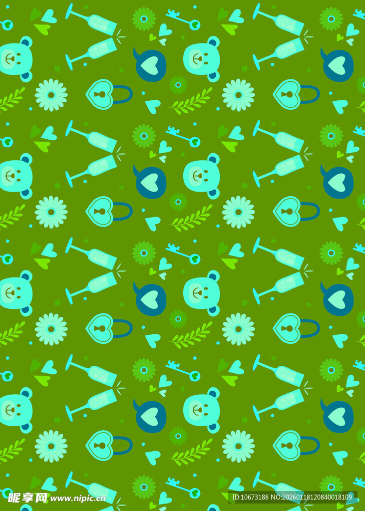 绿色底海洋生物图案背景