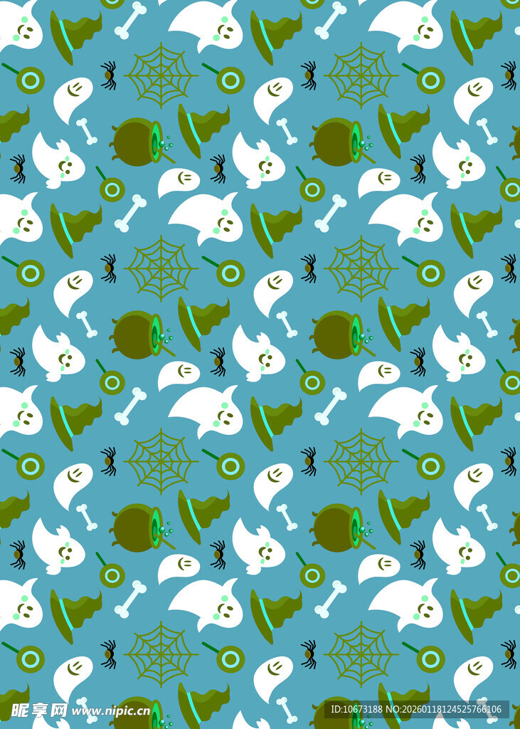 蓝绿底色动物植物图案
