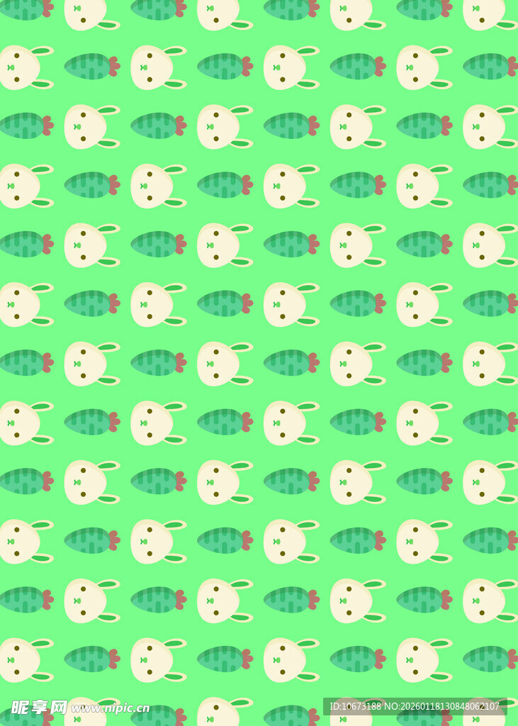 绿色鱼形花朵图案背景