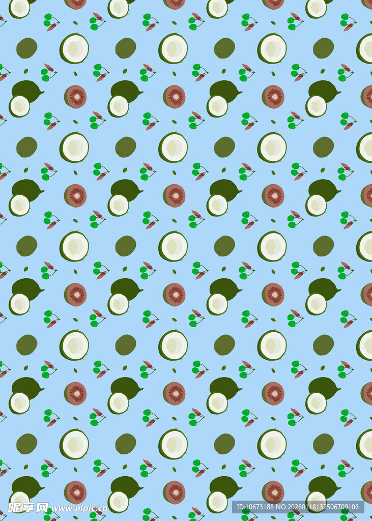 浅蓝色底水果图案布料