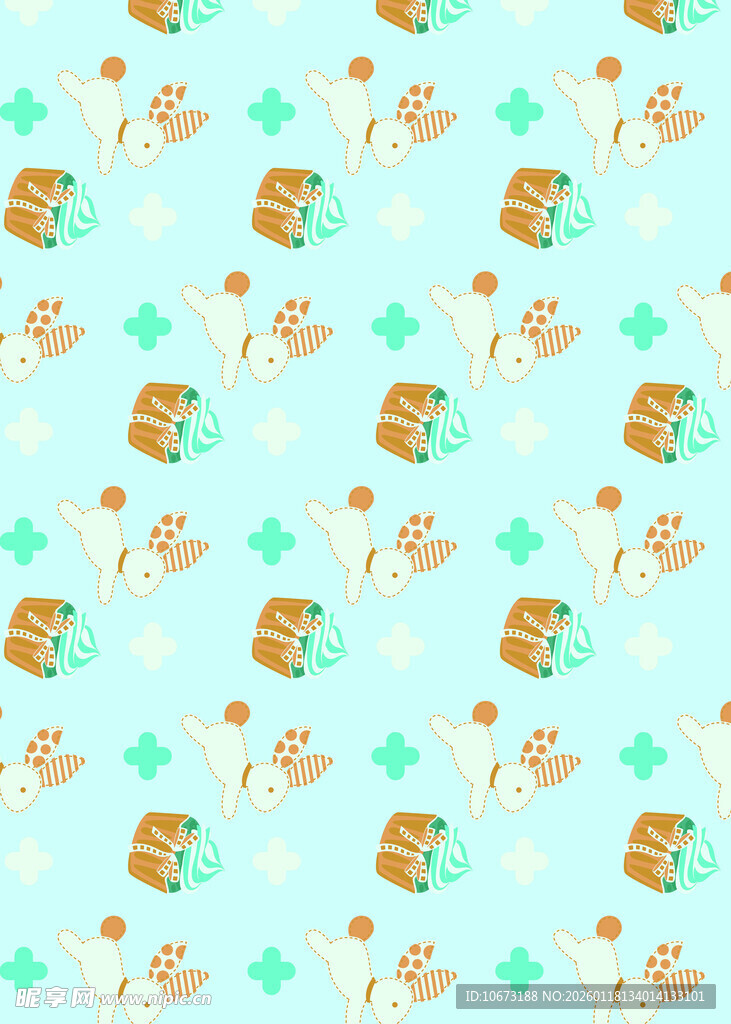 清新卡通动物与几何图案背景