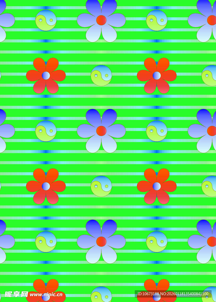 绿底花朵条纹图案背景